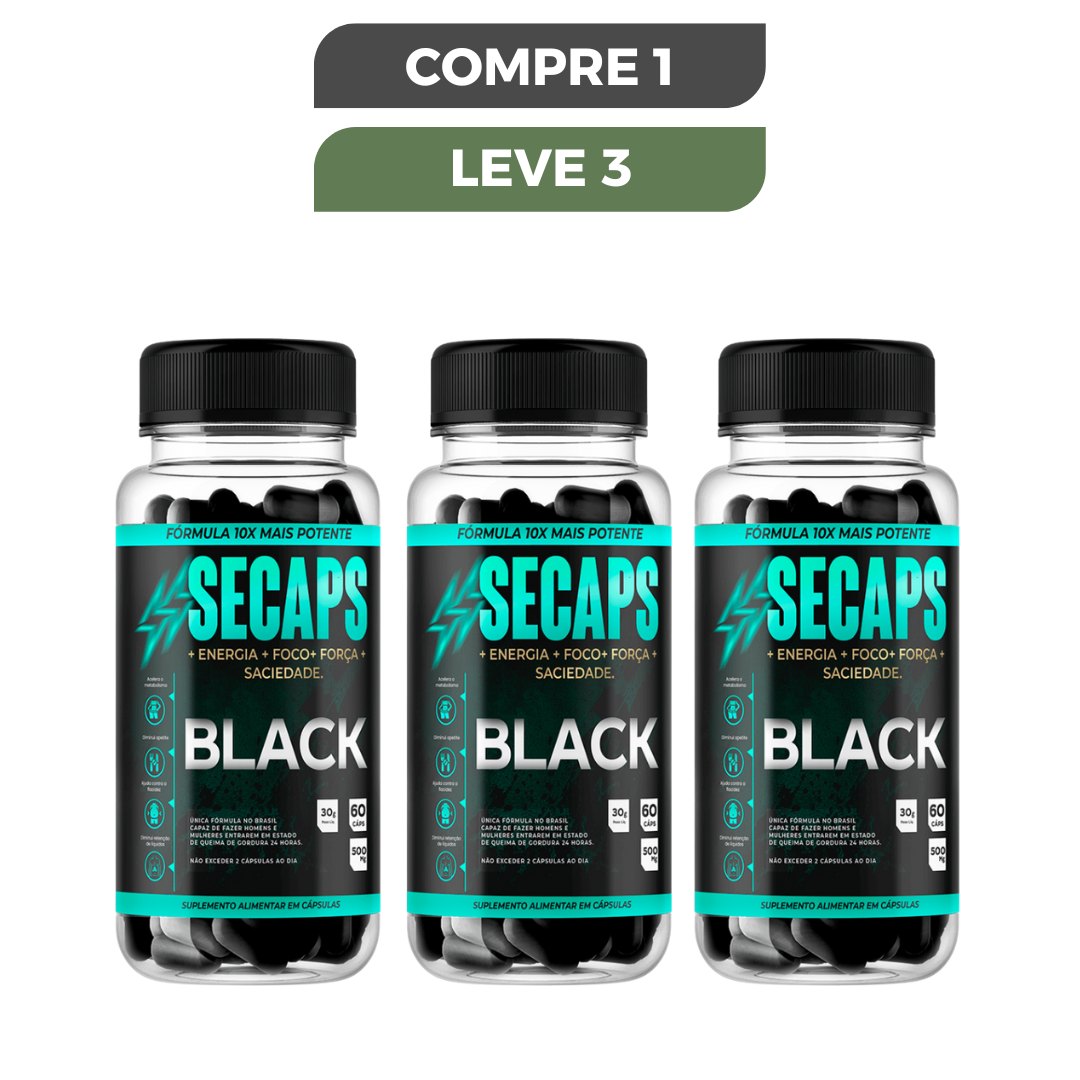 Secaps Black 60 Caps - Emagrecimento Saudável e Eficaz - Promoção Oficial